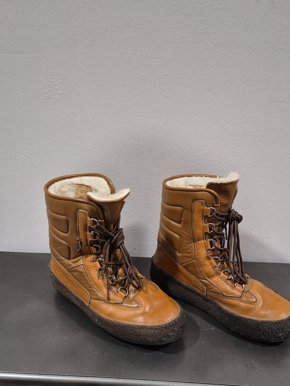 Men's Tan Leather Lace-Up Insulated Winter Boots